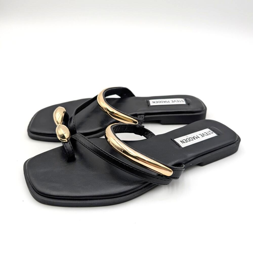 Steve Madden Arley Flip Flop Sandals Women's Black/Gold Size US6M EU36.5